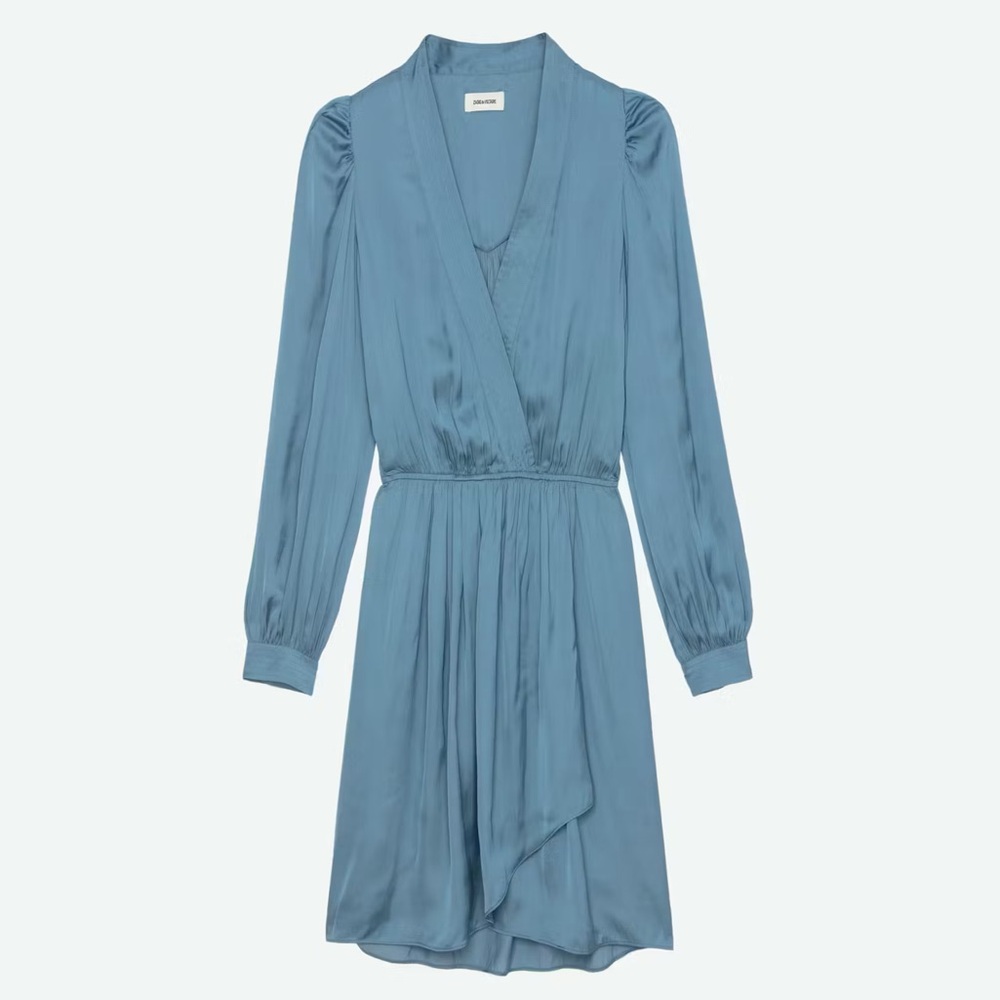 Zadig & Voltaire Remember Satin Dress in Bluestone, size medium
